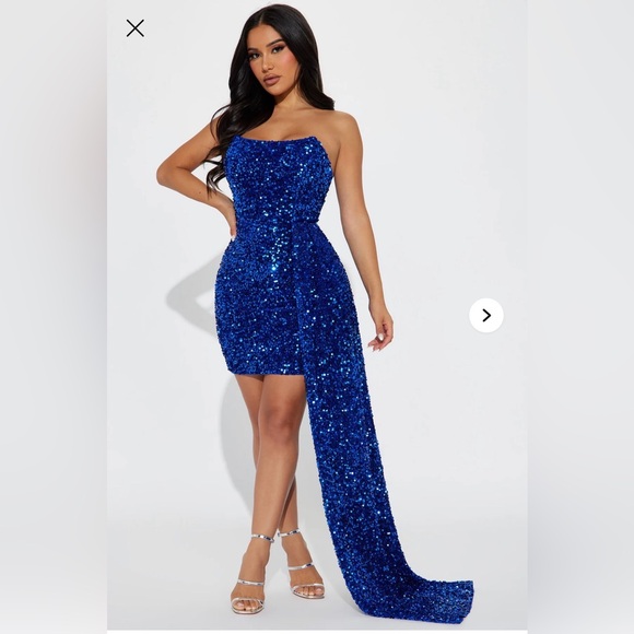 Fashion Nova Royal Blue Sequin Asymmetrical Dress - Picture 1 of 3